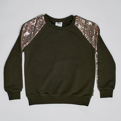 kids sequin sleeved sweater khaki