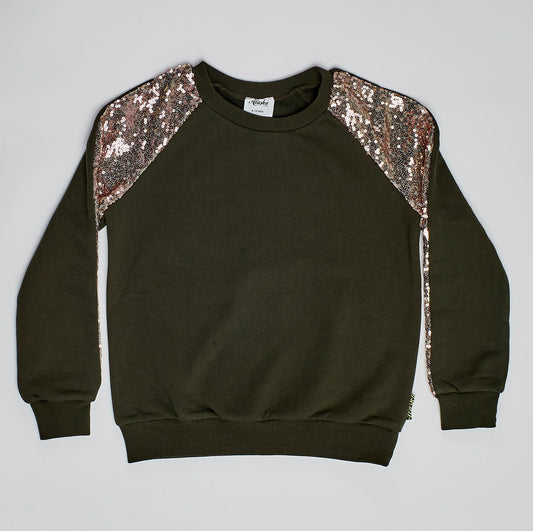 kids sequin sleeved sweater khaki