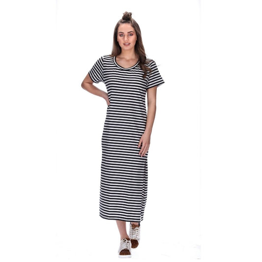 black stripe tee shirt maxi dress