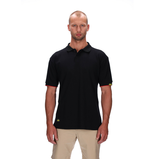 mens black polo with red trim 