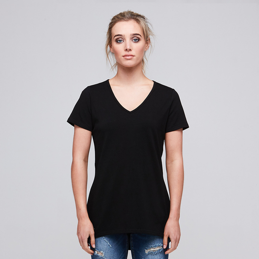womens black v neck tee