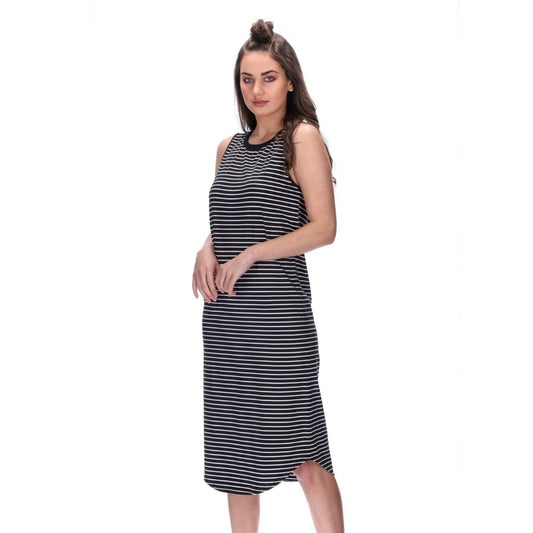 womens black stripe relaxed midi dress