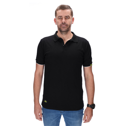 mens black slim fit polo with white trim