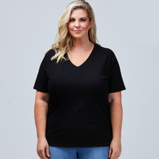 v-neck womens plus size tee black