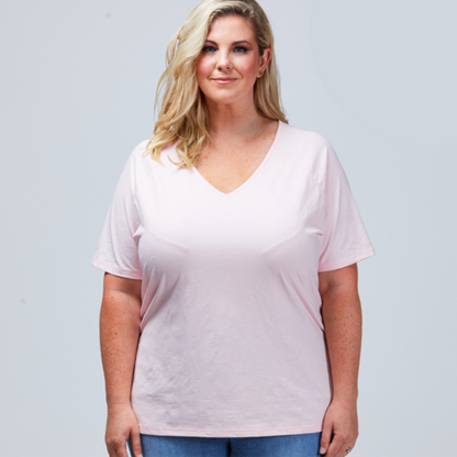 v-neck womens plus size tee pink