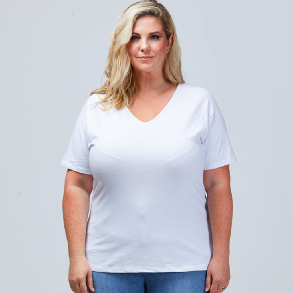 v-neck womens plus size tee white