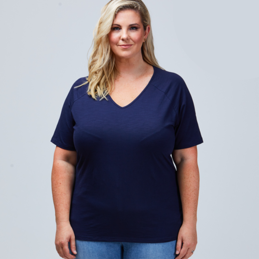 v-neck womens plus size tee navy