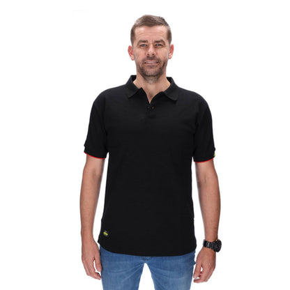 mens basic black polo with red trim 