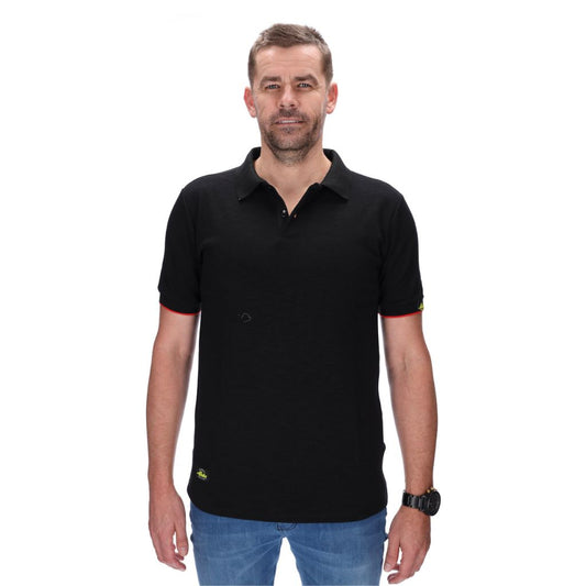 mens black slim fit polo with red trim