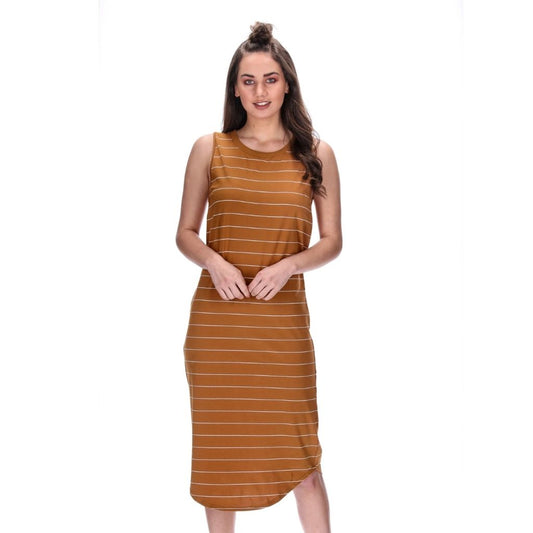 womens mustard stripe relaxed midi dress