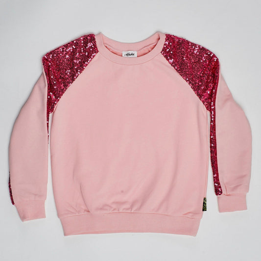 kids sequin sleeved sweater pink