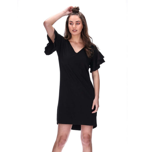 v-neck frill sleeve womens mini dress black