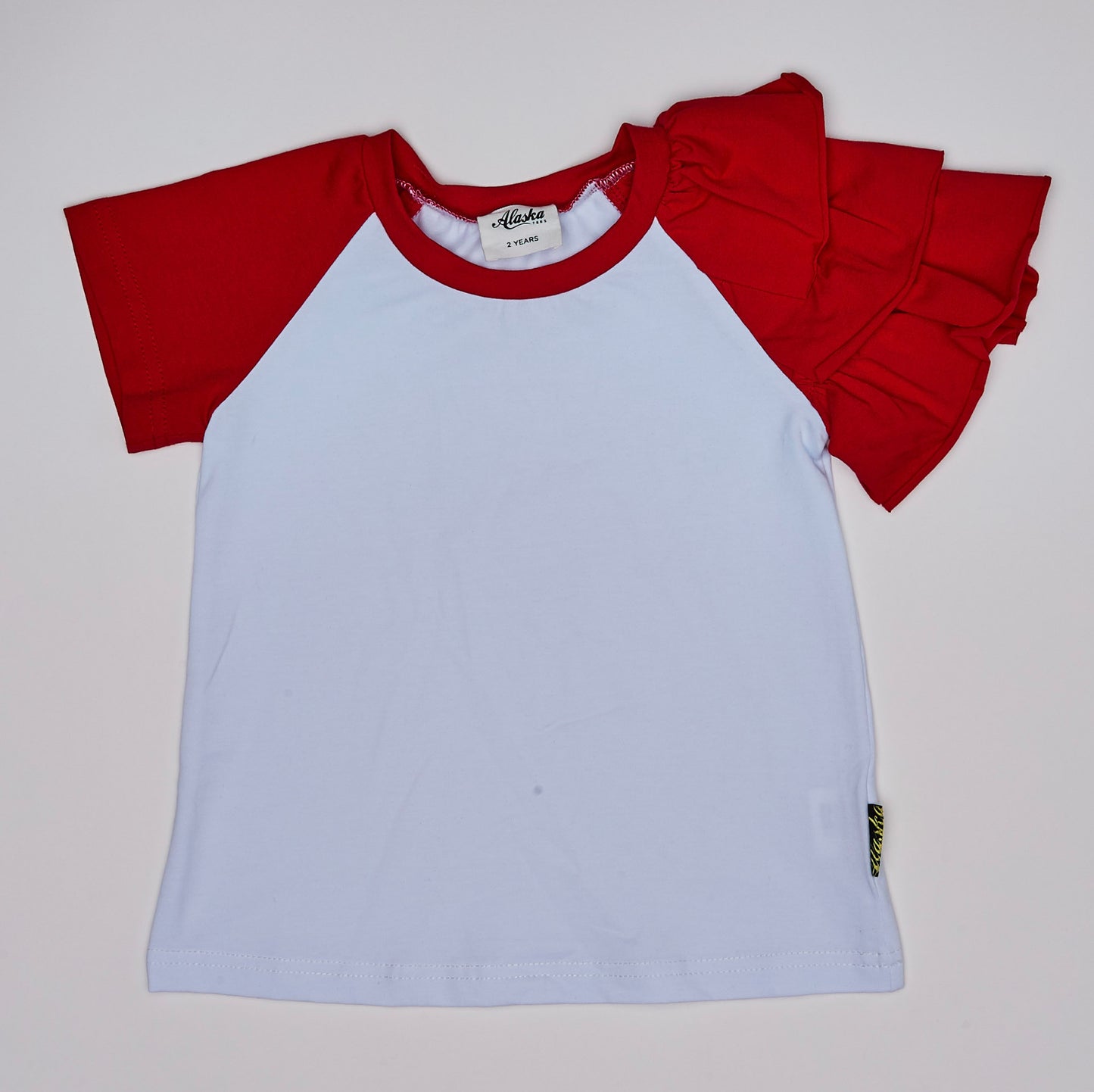 girls white and red frill sleeve tee