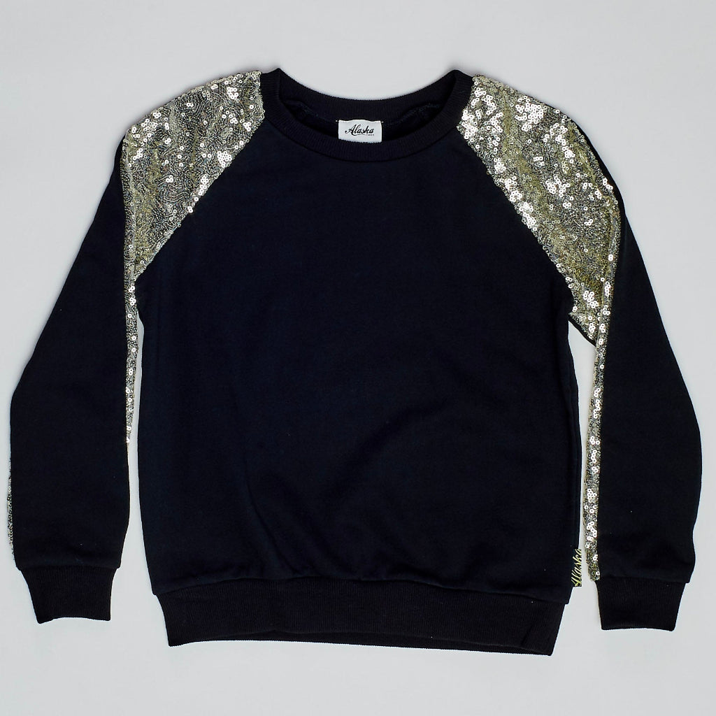 kids sequin sleeved sweater black