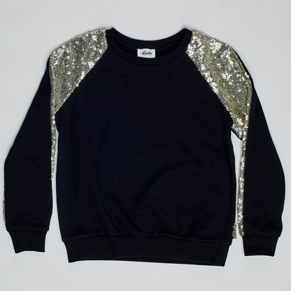 kids sequin sleeved sweater black