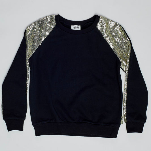 kids sequin sleeved sweater black
