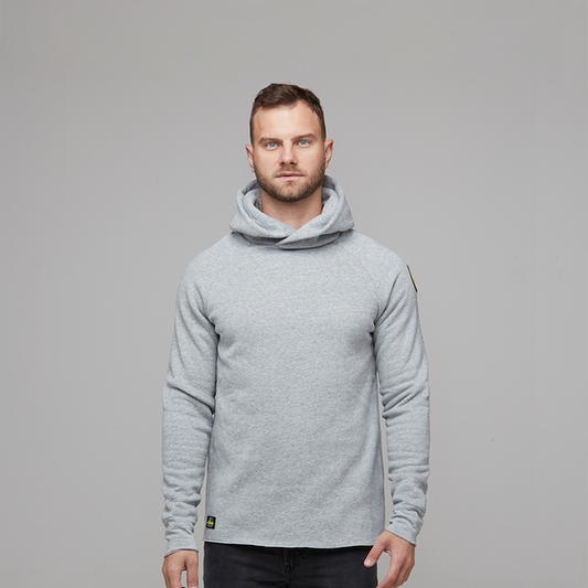 mens raw hem hoodie grey