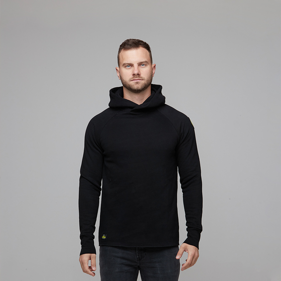 mens raw hem hoodie black