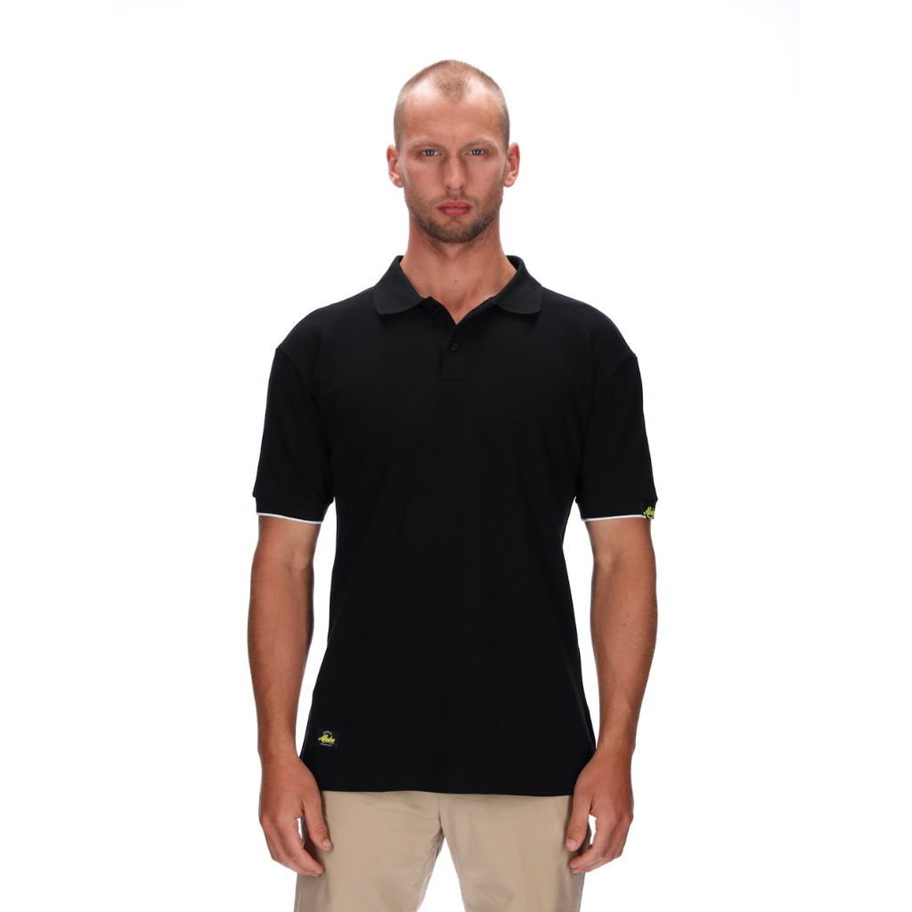mens black polo with white trim 