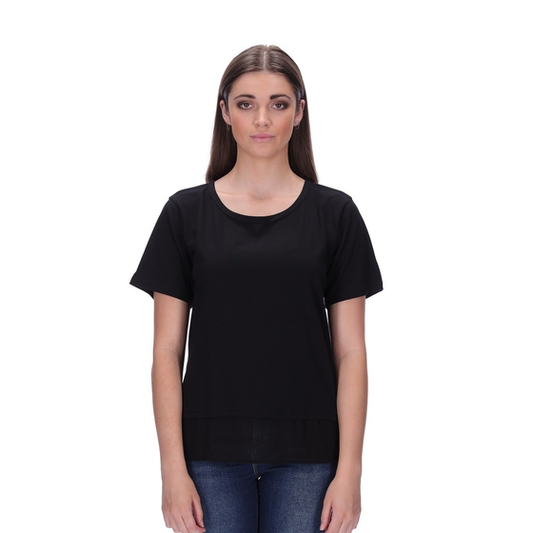chiffon trim black tee