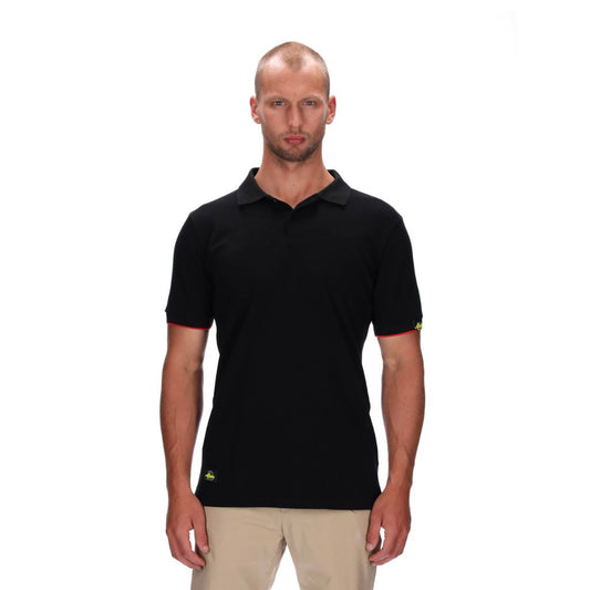 mens slim fit black polo with red trim