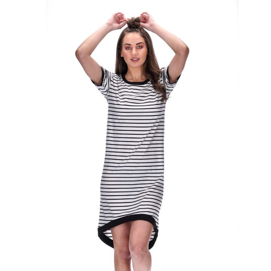 womens striped dress with scoop hem
