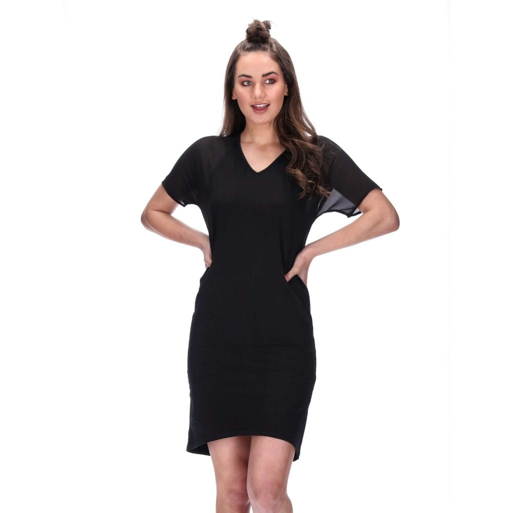 womens basic v neck black dress