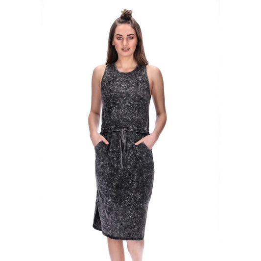 womens drawstring stonewash grey dress