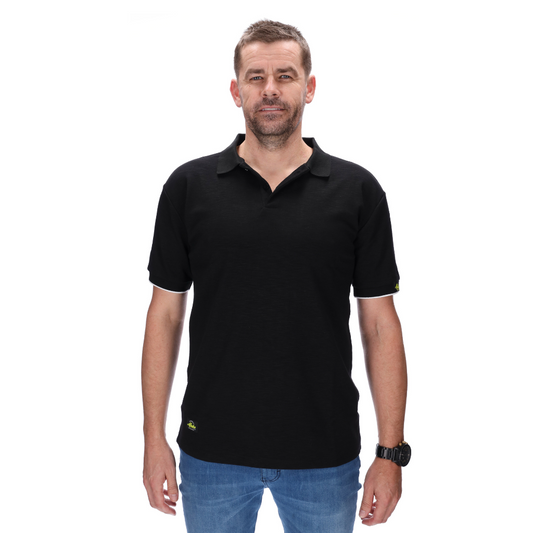 mens basic black polo with white trim 