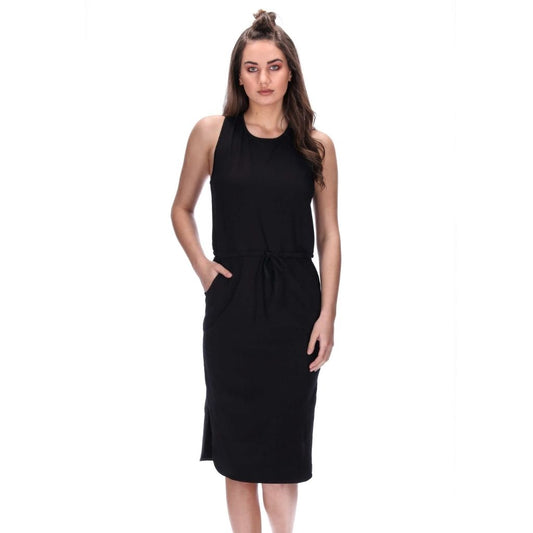womens drawstring black dress