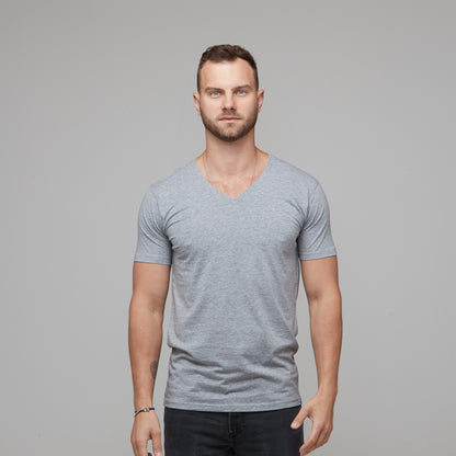 mens v-neck tee grey marle