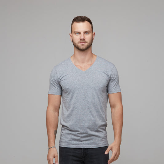 mens v-neck tee grey marle