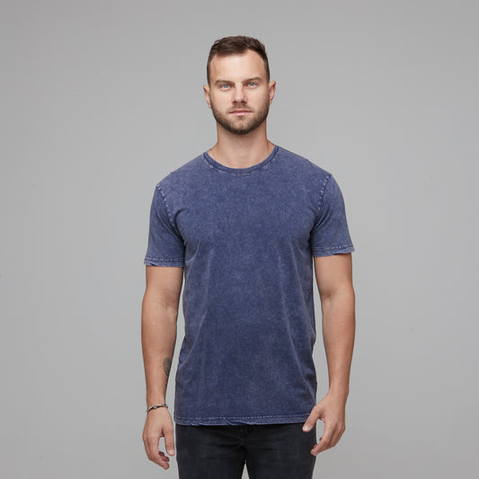 mens acid wash ink blue tee
