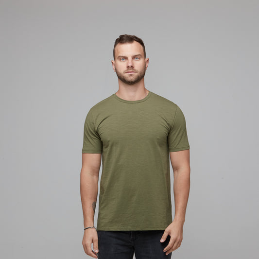 dipped back mens army green tee
