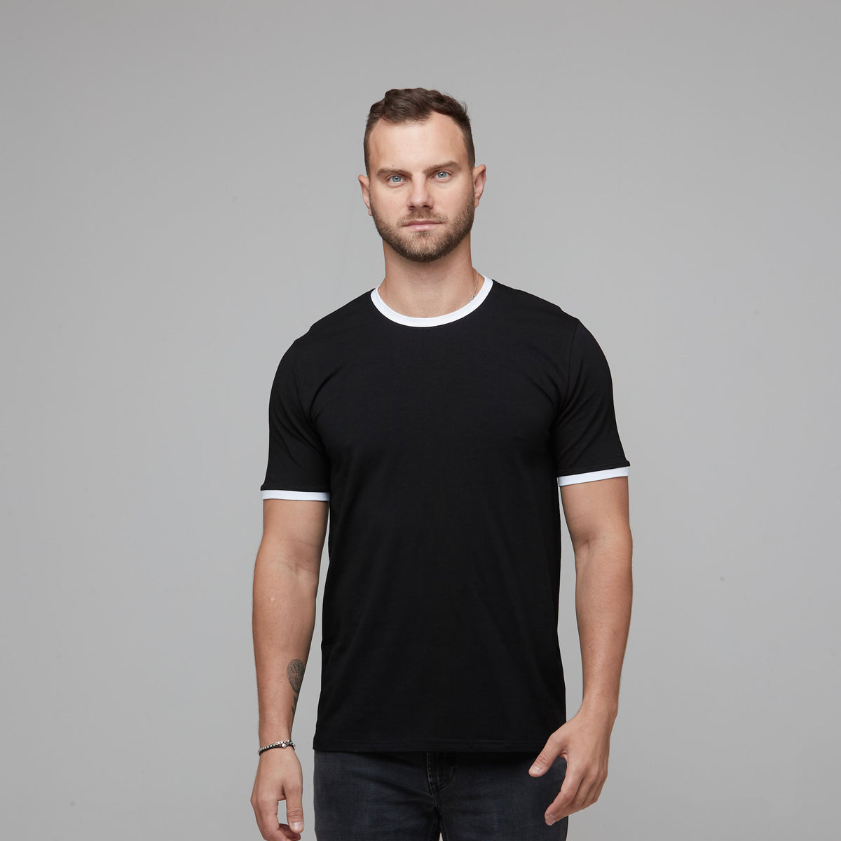 mens black and white tee nz