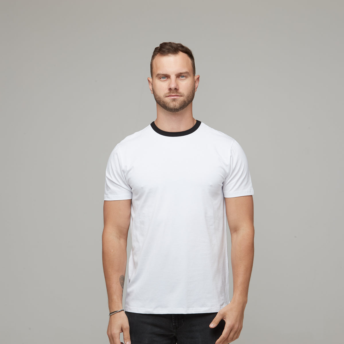 mens white and black contrast tee