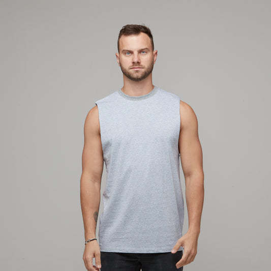 mens basic grey marle singlet