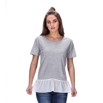 grey and white peplum tee
