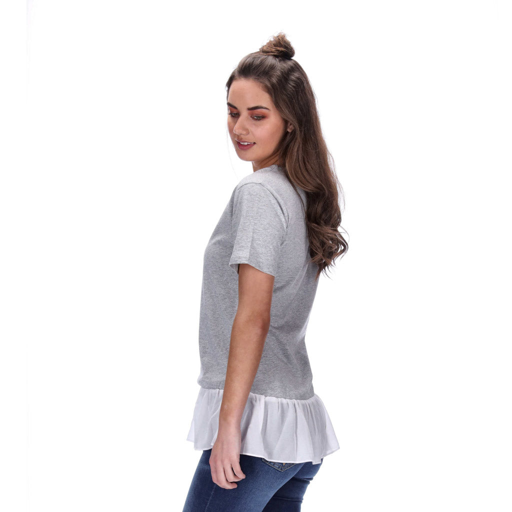 grey and white peplum tee