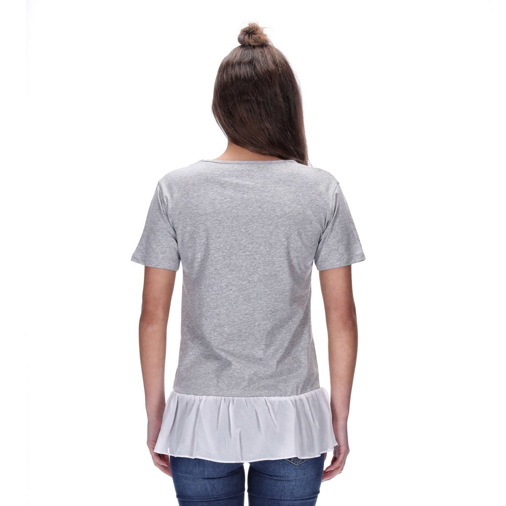 grey and white peplum tee