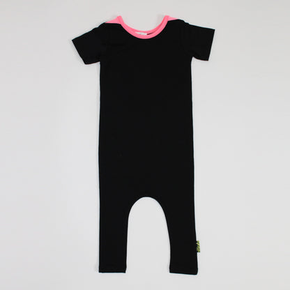 black and fluro pink baby romper