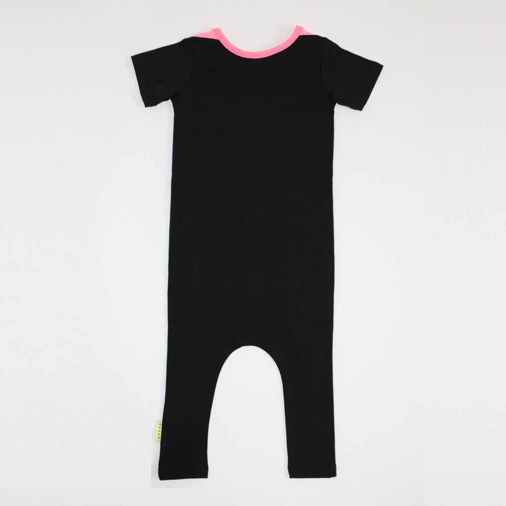 Jamie Romper Black/Fluro Pink