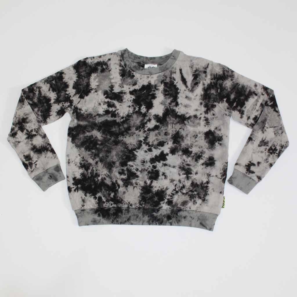 grey acid wash kids crew sweater