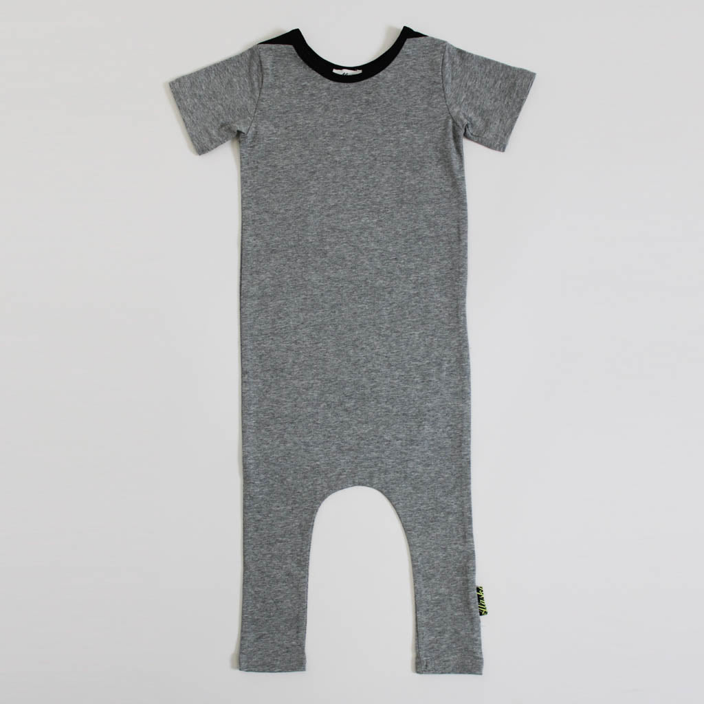 grey marle and black baby romper