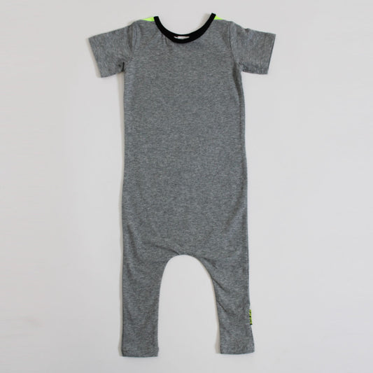 grey marle and fluro yellow baby romper