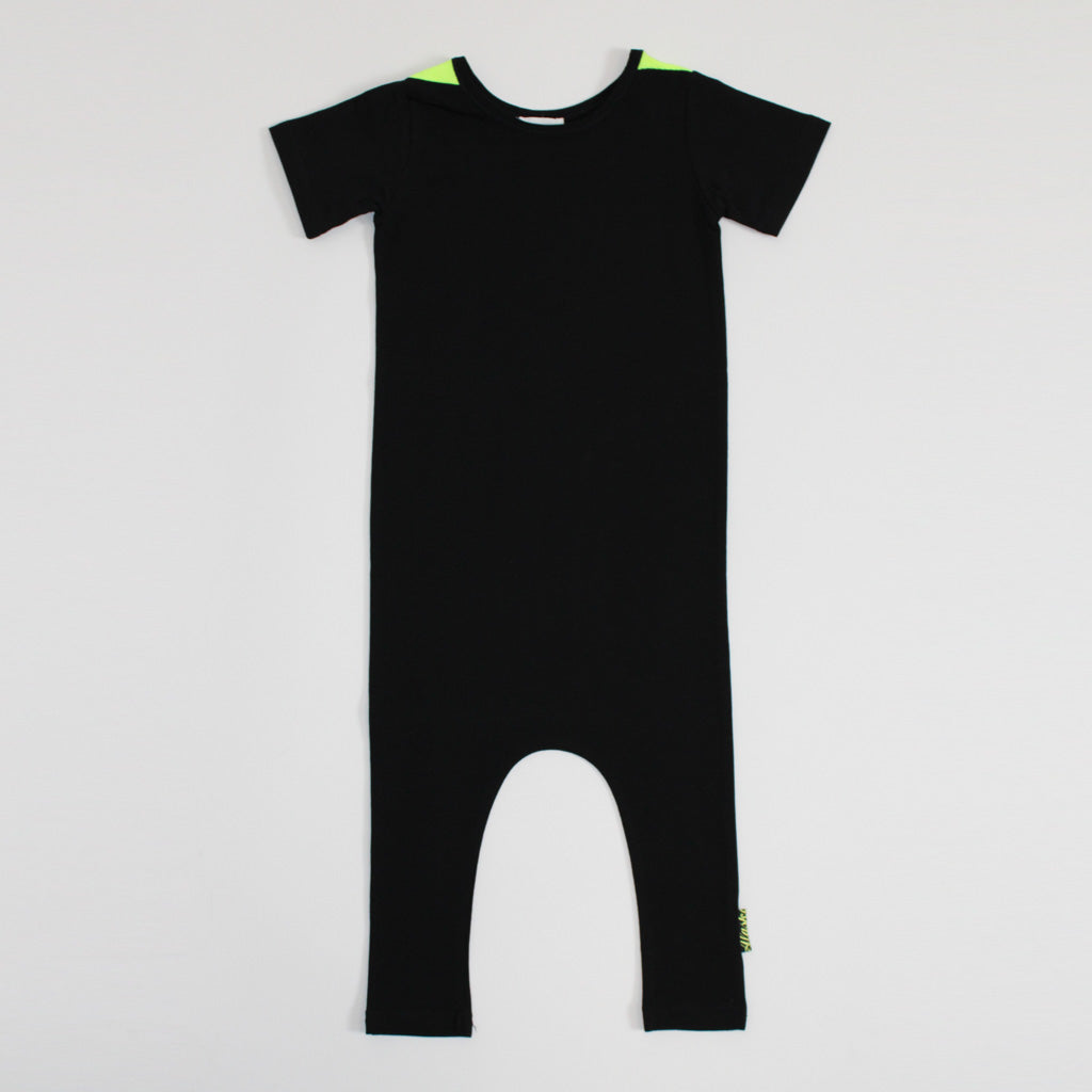 black and fluro yellow baby romper