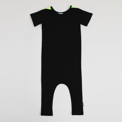 black and fluro yellow baby romper
