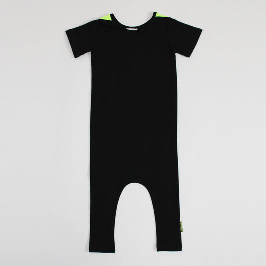 black and fluro yellow baby romper
