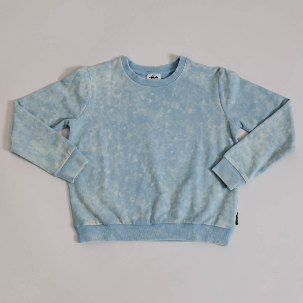 blue acid wash kids crew sweater