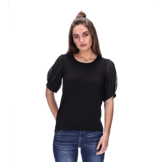 womens black puff sleeve tee
